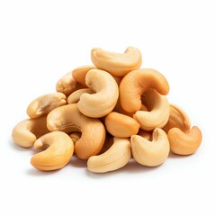 Piled Cashew Nuts Isolated on White Background. Generative ai