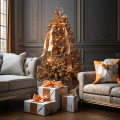 Aufkleber - minimal digital indoors gift holidays background with a lot of copy space. A clean, modern digital background with a soft pastel palette.  Generative AI technology.