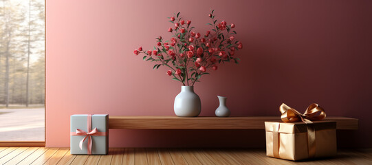 Aufkleber - minimal digital indoors gift holidays background with a lot of copy space. A clean, modern digital background with a soft pastel palette.  Generative AI technology.