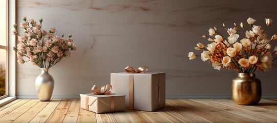 Aufkleber - minimal digital indoors gift holidays background with a lot of copy space. A clean, modern digital background with a soft pastel palette.  Generative AI technology.