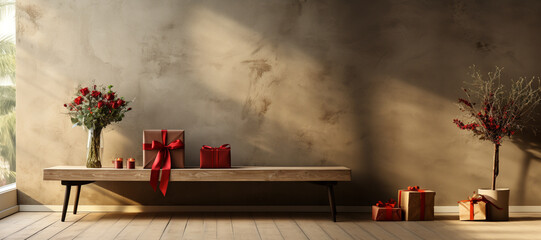 Aufkleber - minimal digital indoors gift holidays background with a lot of copy space. A clean, modern digital background with a soft pastel palette.  Generative AI technology.