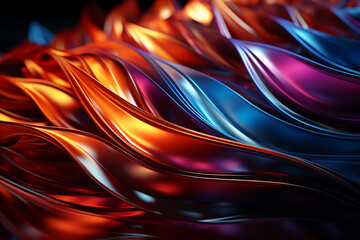 Poster - abstract graphic design, blue wavering lines in the dark, Generative AI technology.