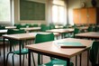 © Irina - Row of empty school desks in high school classroom.