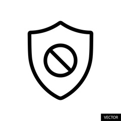 Shield with block sign, restriction shield, protection concept vector icon in line style design for website, app, UI, isolated on white background. Editable stroke. Vector illustration.