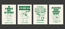 Groovy Posters 70s, Retro Posters With Funny Cartoon Characters, Vector Illustration