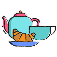 Wall Mural - Hand drawn croissant tea icon