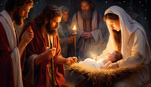 Scene Of The Birth Of Jesus. Christmas Nativity Scene.