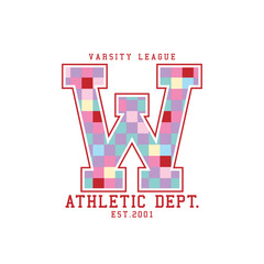 Varsity college vintage letter and typography. Vector illustration design for slogan tee, t-shirt, fashion print, poster, sticker, card.