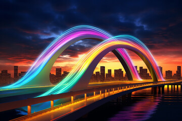 Aufkleber - A visually striking image of a futuristic rainbow bridge with a sleek, modern design. Generative AI technology.