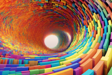 Aufkleber - An abstract representation of a rainbow bridge formed by an intricate arrangement of geometric shapes and patterns. Generative AI technology.
