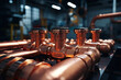 photograph of Plumbing service. copper pipeline of a heating system in boiler room.