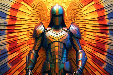 Aufkleber - Shield of Protection: A powerful image showcasing an abstract Archangel with a protective shield. Generative AI technology.