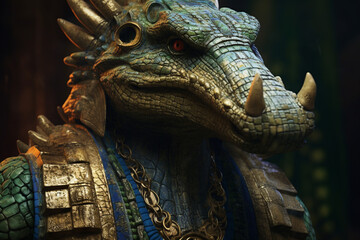 Poster - Sobek's Mighty Strength: A powerful portrayal of the abstract form of Sobek, the crocodile god of fertility and protection. Generative AI technology.