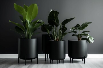 Wall Mural - Interior black indoor planters natural. Generate Ai