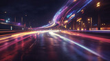 Speeding down a highway at night