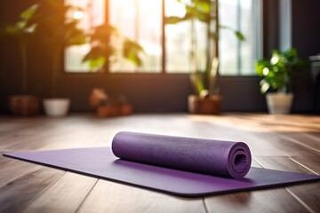 yoga matt on the floor. isolated. product photography. banner. studio