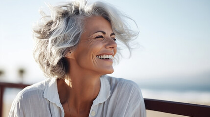 Beautiful senior model. Elderly women portrait with smiling face. 