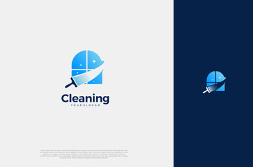 Professional Modern logo cleaning company design window cleaning service with sparkles. Vector illustration concept