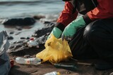 Fototapeta Uliczki - Seashore garbage clean. Generate Ai