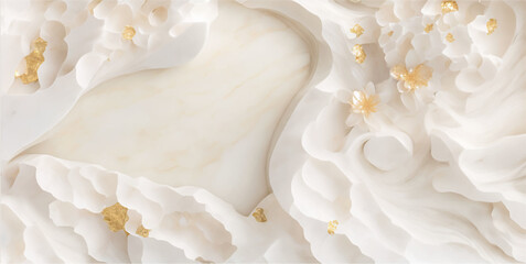 Wall Mural - elegant floral background with beautiful white flower pattern, luxury marble texture. floral rose ve