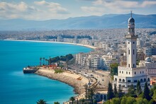 Algeria's Historic Waterfront Landmark At The Admiralty In Algiers - A Stunning View Of City, Coast, Architecture, And Lighthouse Amidst The Blue Landscape