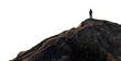 Adventure Man Hiker on Mountain Top Peak. PNG Cutout for composite. 3d Rendering Cliff