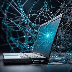 open laptop entangled in cobwebs, world internet day