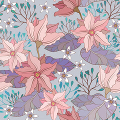 Sticker - Pastel pattern with water lilies and water plants