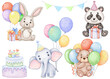 Watercolor clipart cute animals for birthday party
