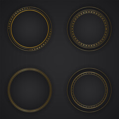 black luxury abstract background with circle line and golden elegant texture backdrop vector. wavy metallic dark light element illustration graphic gold art decoration premium shape.