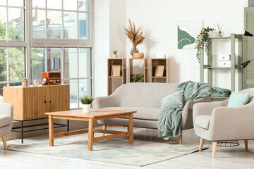 Sticker - Interior of modern living room with sofa and coffee table