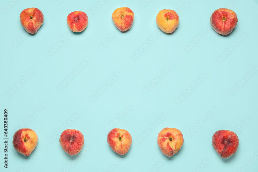 Sweet fig peaches on blue background