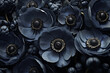Black anemone flowers texture. Elegant floral background