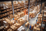 Fototapeta Miasto - Photo of a spacious warehouse filled with neatly stacked boxes