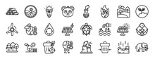 Set Of 24 Outline Web Earth Day Icons Such As Deforestation, Agriculture, Green Energy, Panda, Chemical, Habitat, Grasslands Vector Icons For Report, Presentation, Diagram, Web Design, Mobile App