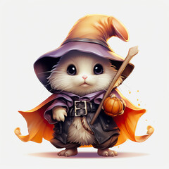 Wall Mural - Lush detailed vector illustration of Halloween celebration of cute hamster dressed as a witch in t-shirt design. Halloween t-shirt designs that capture the essence of the festive spirit.