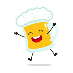 Wall Mural - Cute happy glass of beer character. Funny victory jump celebration drink cartoon emoticon in flat style. beer vector illustration