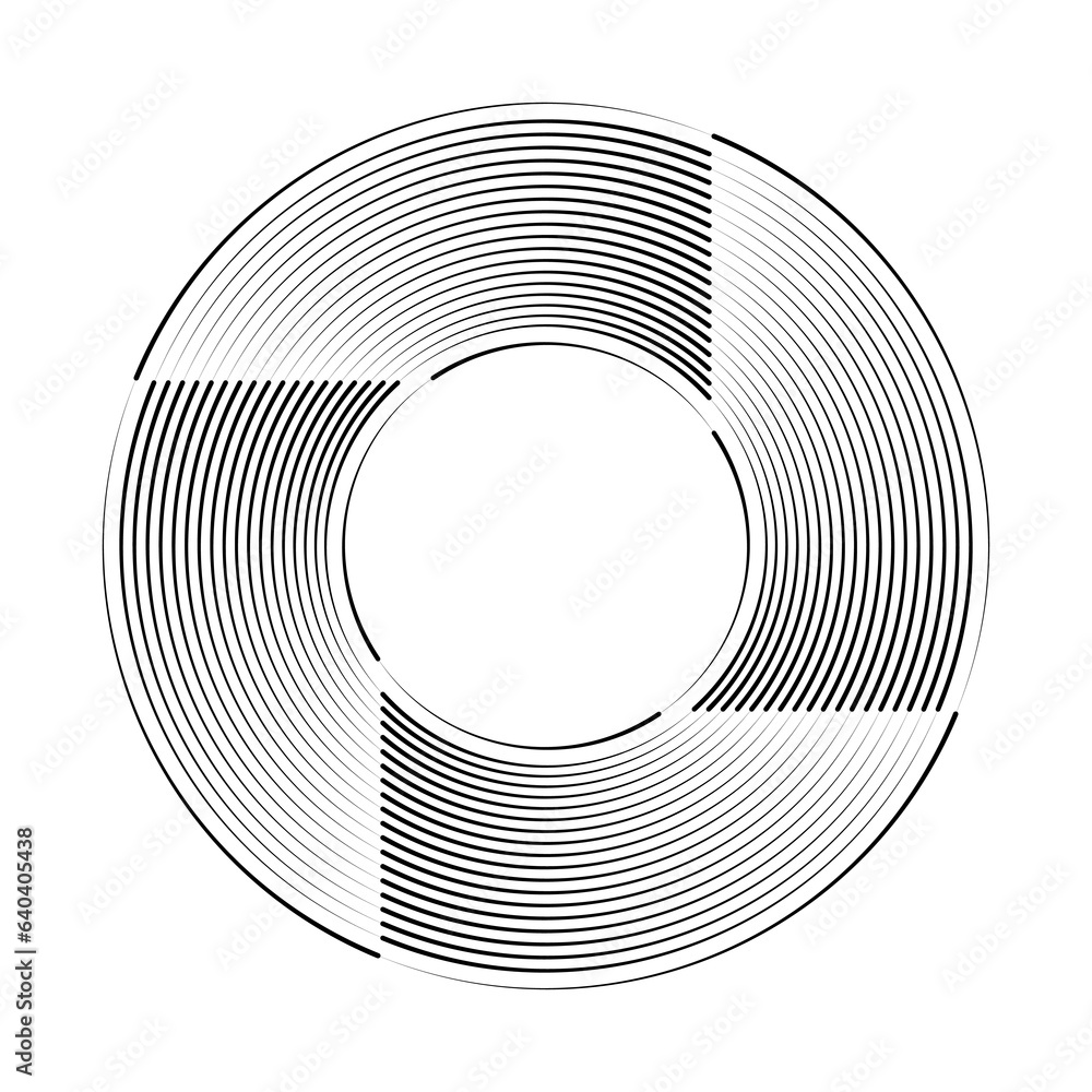 Black concentric lines in circle form. Geometric art. Design element ...