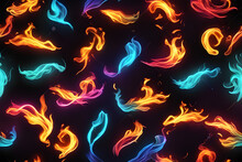 On A Backdrop Of Deep Darkness, Neon Fire Ignites With A Kaleidoscope Of Colors