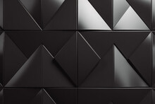 Black Geometric Background. Polished Semigloss Wall Background Of Dark Black Triangular Structure Texture.