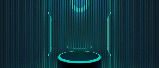 Wall Mural - 3d illustration rendering of technology futuristic cyberpunk display, gaming scifi stage pedestal background, gamer banner sign of neon glow stand podium for product sale