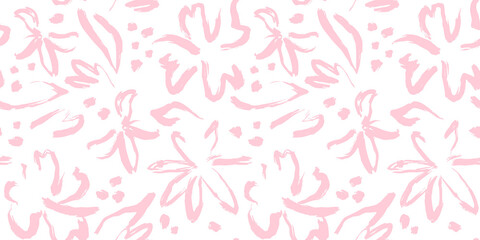 Leinwandbilder - Abstract hand drawn flower art seamless pattern illustration. Acrylic paint nature floral background in vintage art style. Spring season painting print.