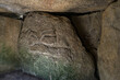 © David Matthew Lyons - Mane Lud Neolithic dolmen chambered cairn. Locmariaquer, Brittany, France. Carved spouting whale on the passageway end stone