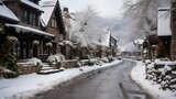 Fototapeta Do pokoju - Fresh snowfall blanketing the village in Winter Wonderland
