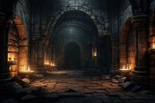 Ancient Medieval Castle Dungeon, Fantasy And Fiction. Generative AI