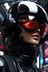 Poster - a woman wearing a helmet and goggles. Generative AI Art.