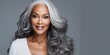 © Brian - Older black woman with gray hair beauty photoshoot with copy space