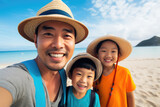 Fototapeta Do akwarium - family with happy expression summer holidays and beach concept.