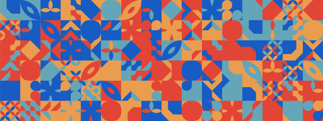 Blue and orange modern geometric banner with shapes