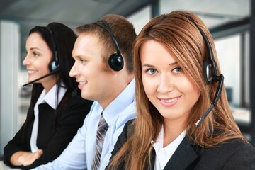 Sticker - Call center workers in office for smart customer service, AI generated image